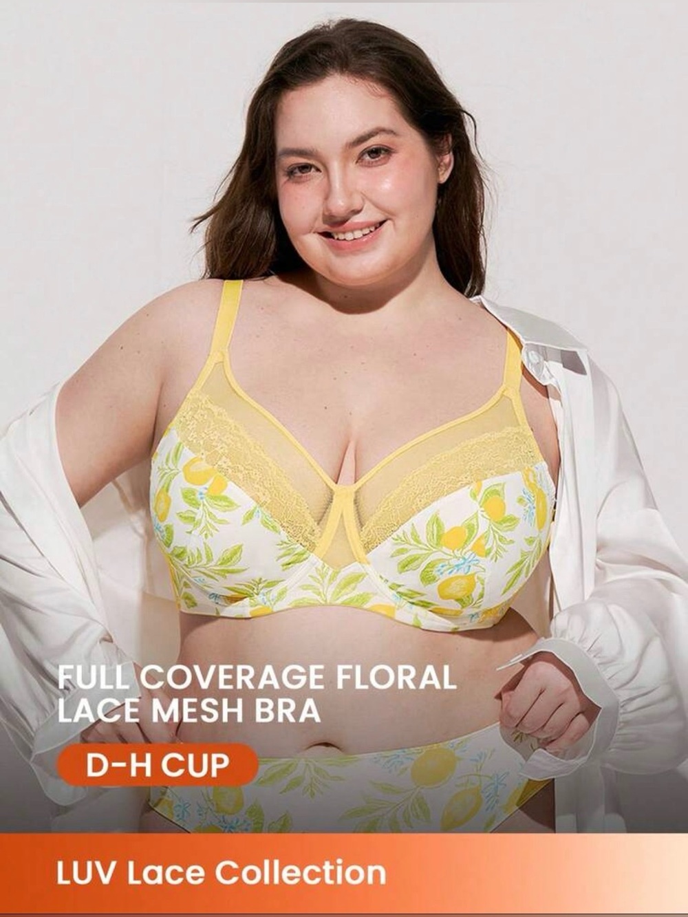 Luvlette Lace-Trim Full Coverage Lemon Print Bra